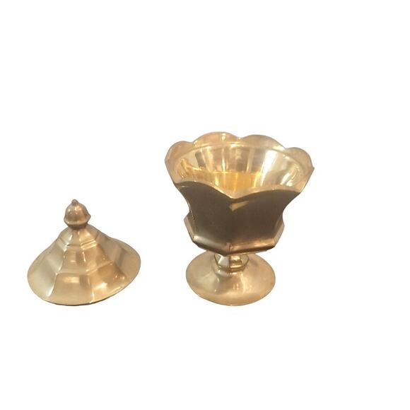 VTG Antique Phelps Dodge Trinket Dish Container w/ Lid Brass Weighted Storage - Picture 2 of 8